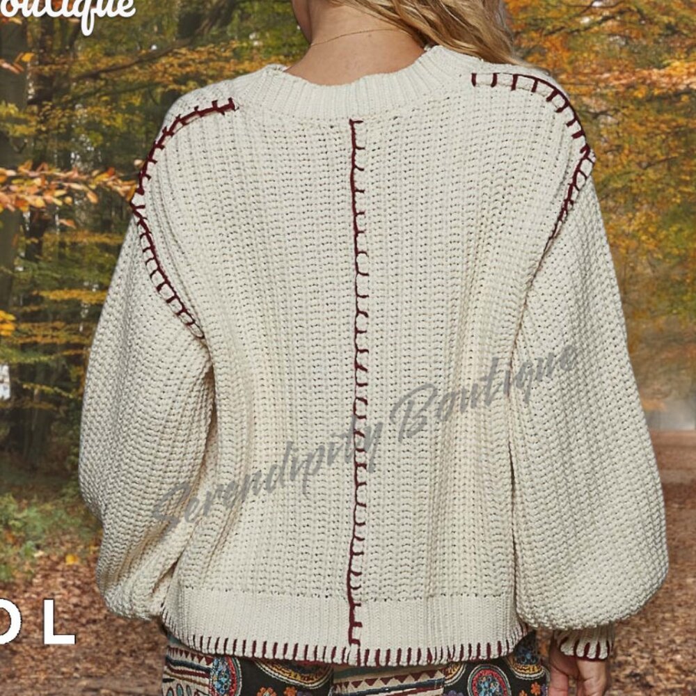 Boho Thick Cozy Oversized Drop Shoulder Chunky Cable Knit Sweater from POL - Picture 7 of 11
